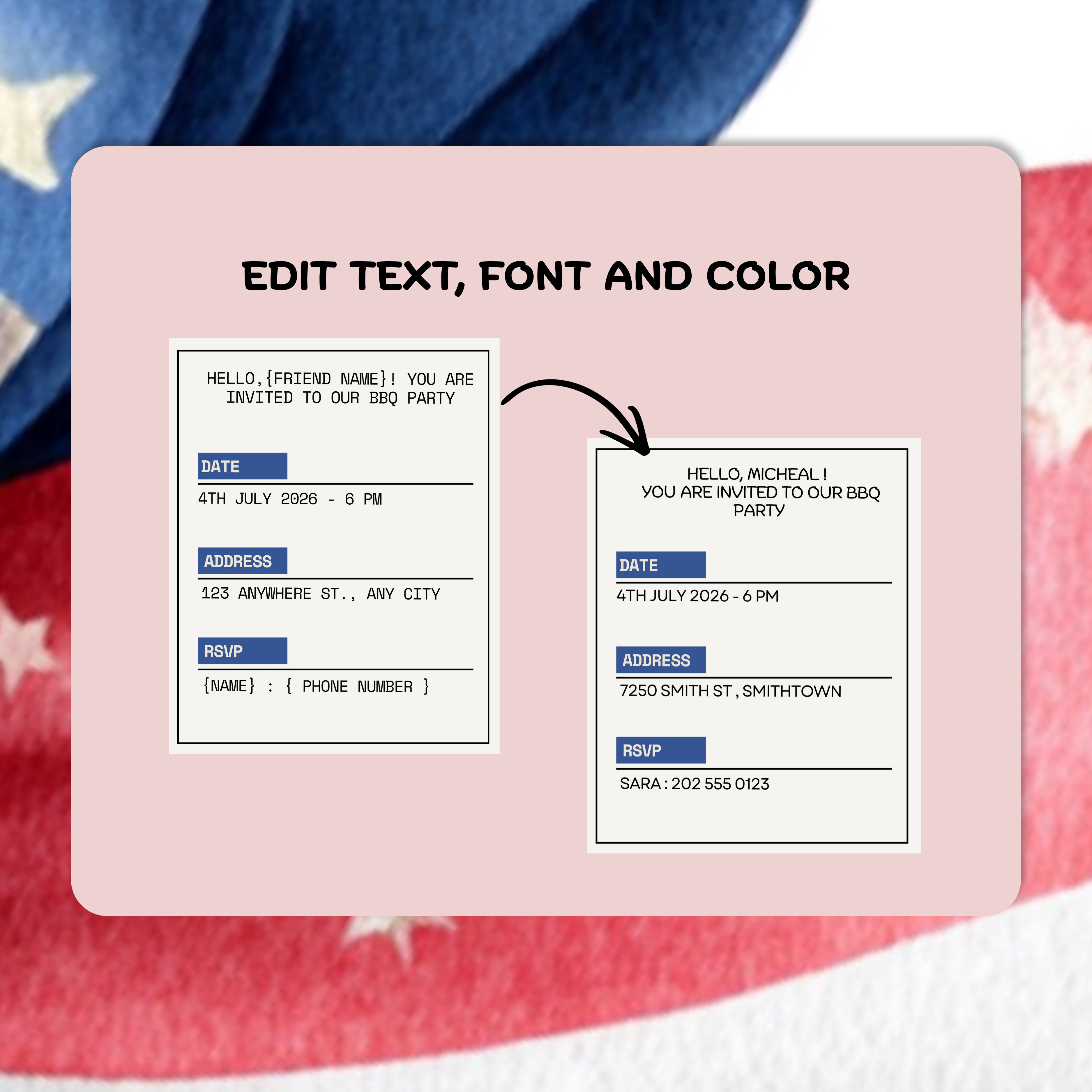 4th of July Celebration Invitation, Big Statue of Liberty Party Retro Template (Digital Download)