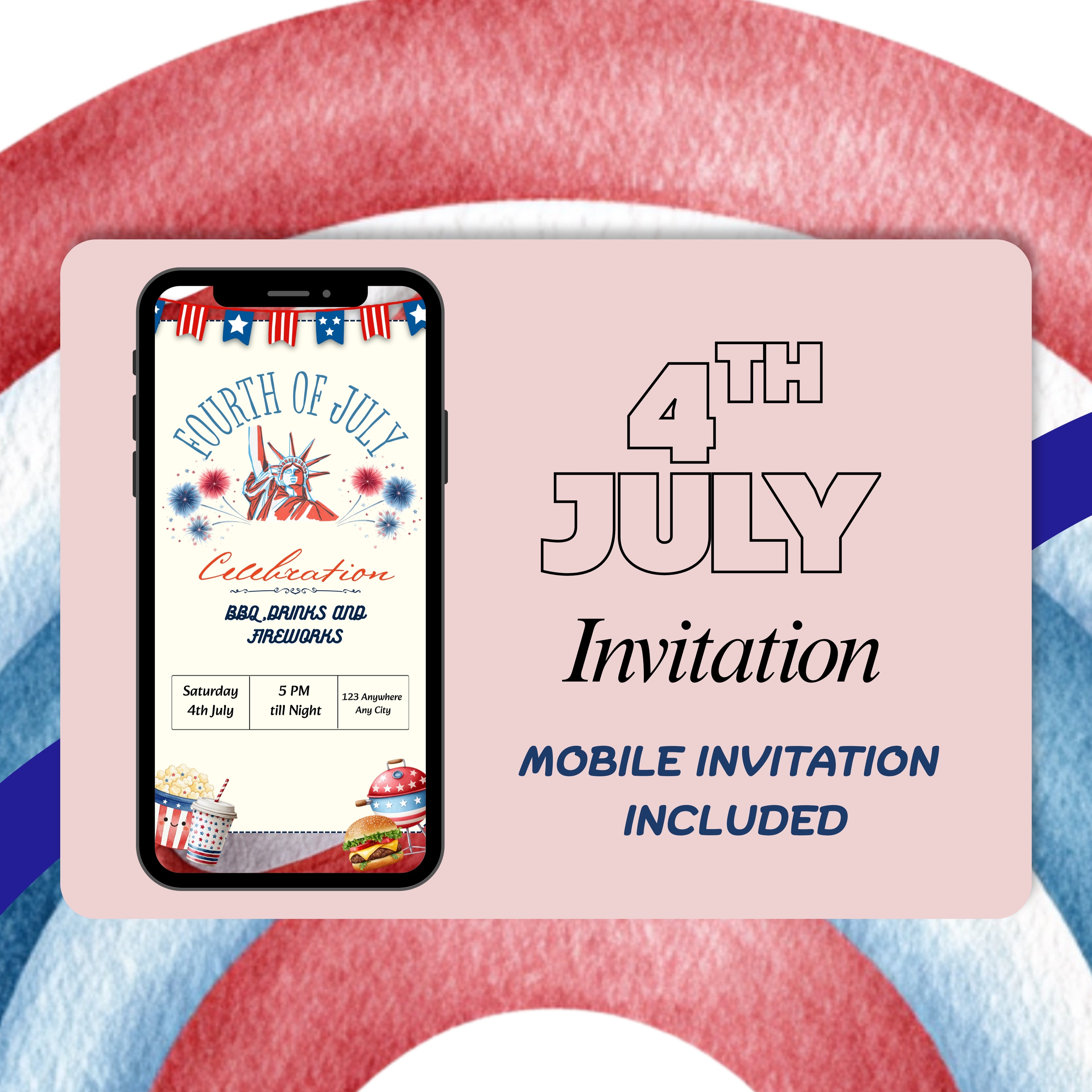 4th of July Celebration Invitation, Statue of Liberty Party Template (Digital Download)