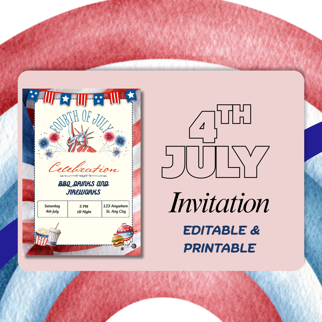 4th of July Celebration Invitation, Statue of Liberty Party Template (Digital Download)